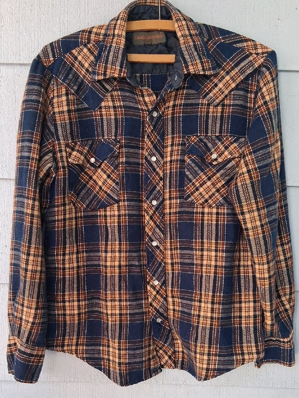 Western Button-Up Shirt Navy and Tan Plaid